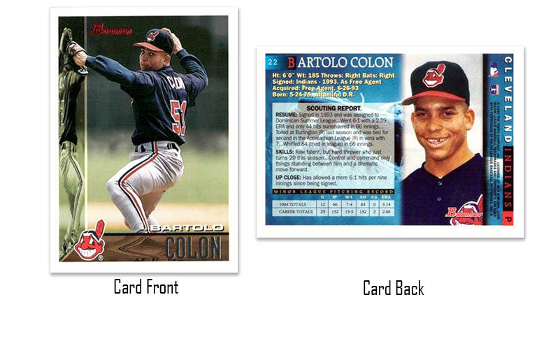 1995 Bowman baseball Bartolo Colon rookie card