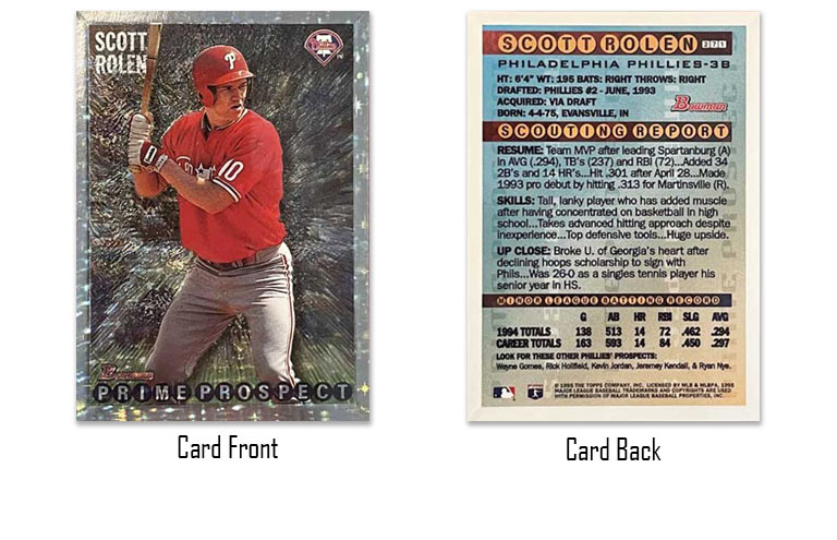 1995 Bowman baseball Scott Rolen foil rookie card