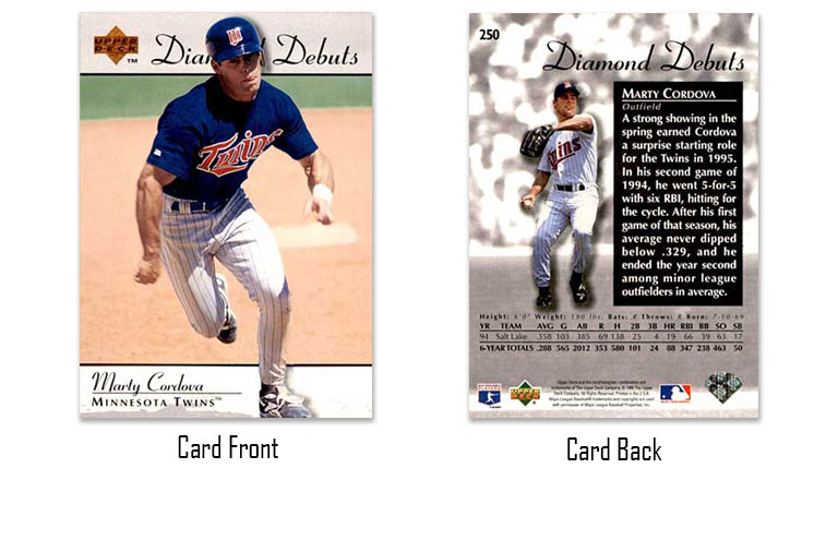 1995 Upper Deck Marty Cordova Diamond Debuts rookie card