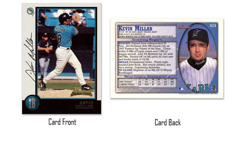 1998 Bowman baseball Kevin Millar rookie card