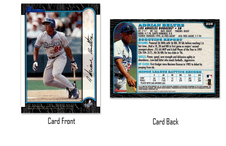 1999 Bowman baseball Adrian Beltre rookie card