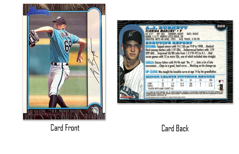 1999 Bowman baseball A.J. Burnett rookie card
