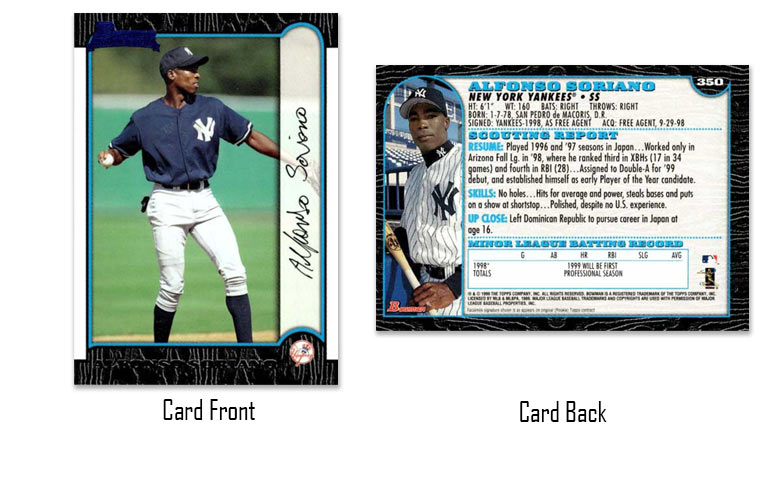 1999 Bowman baseball Alfonso Soriano rookie card