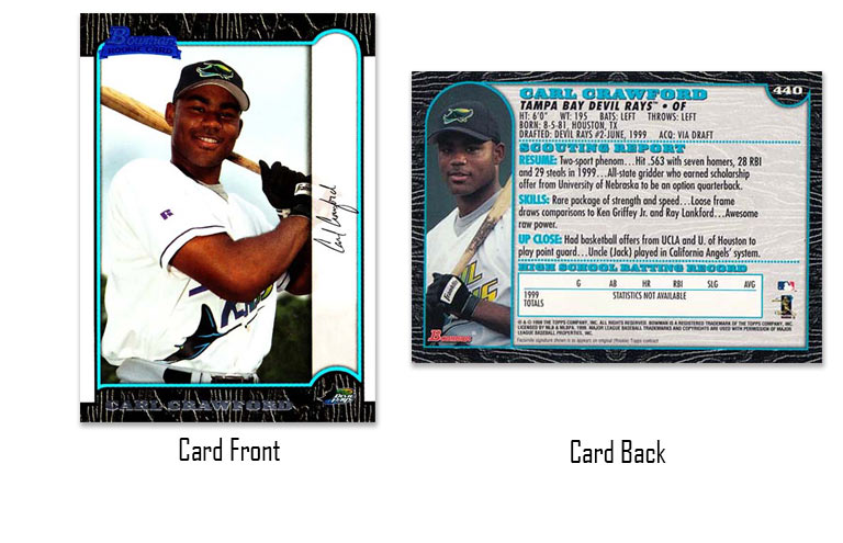 1999 Bowman baseball Carl Crawford rookie card