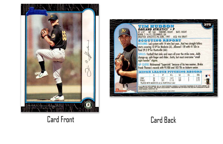 1999 Bowman baseball Tim Hudson rookie card