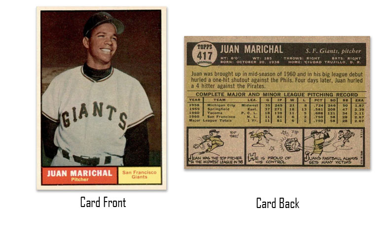 1961 Topps baseball Juan Marichal rookie card