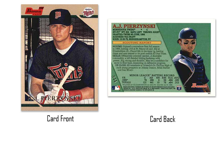 1996 Bowman baseball A.J. Pierzynski rookie card