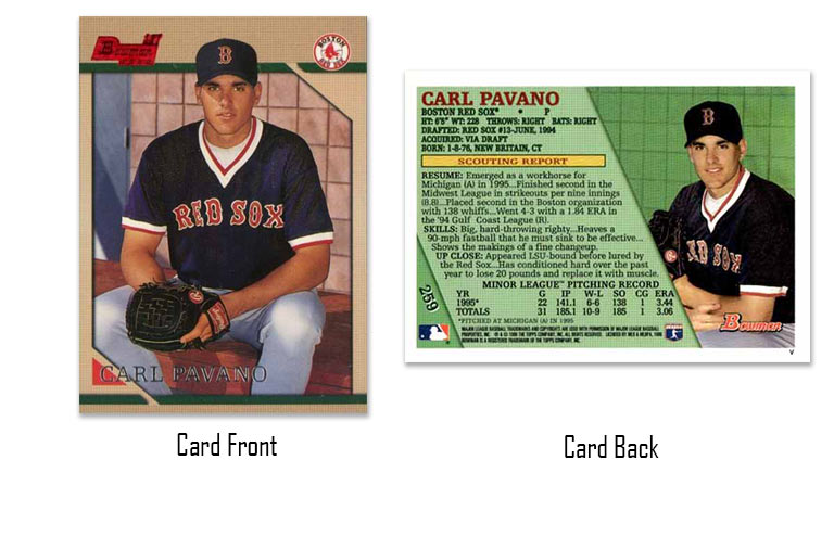 1996 Bowman baseball Carl Pavano rookie card
