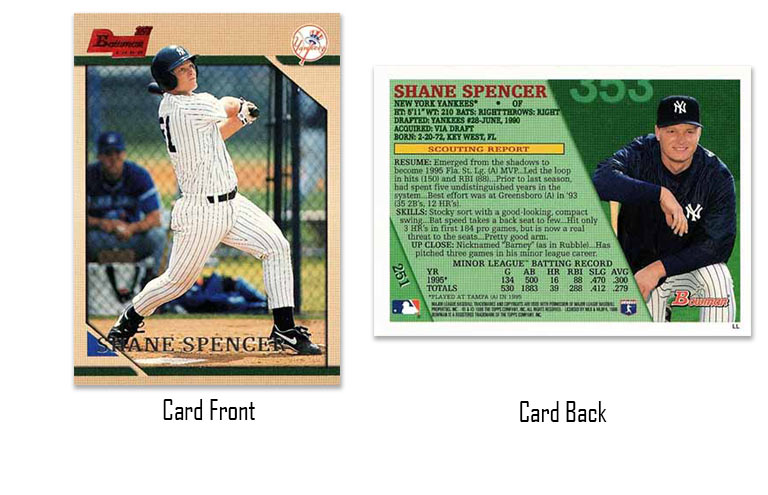 1996 Bowman baseball Shane Spencer rookie card