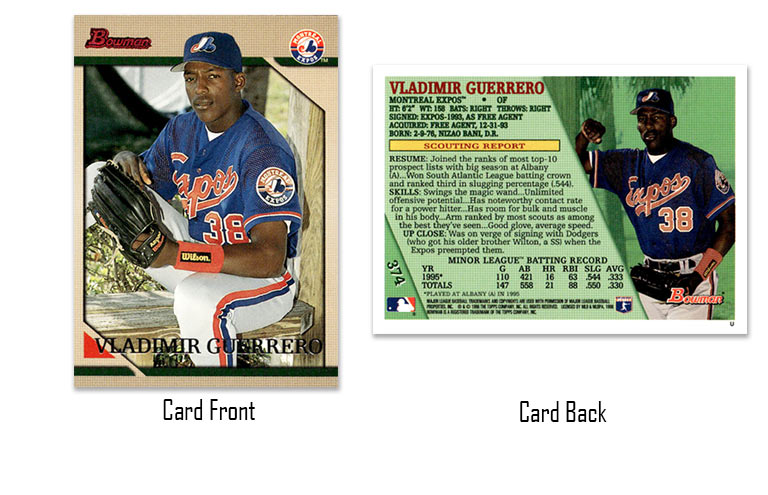 1996 Bowman baseball Vladimir Guerrero rookie card