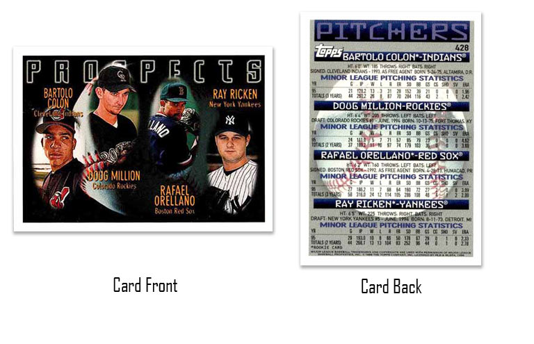 1996 Topps baseball Bartolo Colon multi-player rookie card