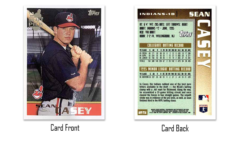 1996 Topps baseball Sean Casey "Draft Pick" rookie card