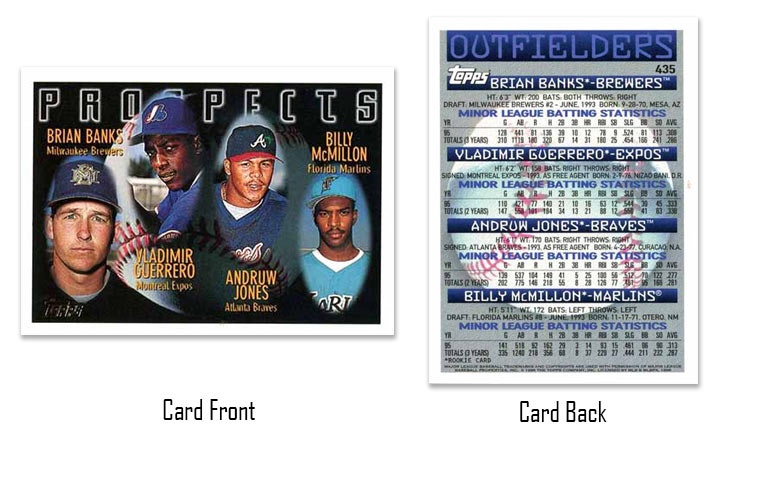 1996 Topps baseball Vladimir Guerrero multi-player Prospects rookie card
