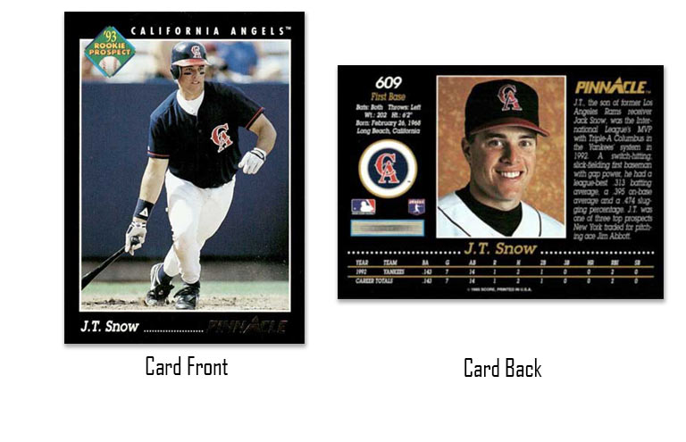 1993 Pinnacle baseball J.T. Snow rookie card