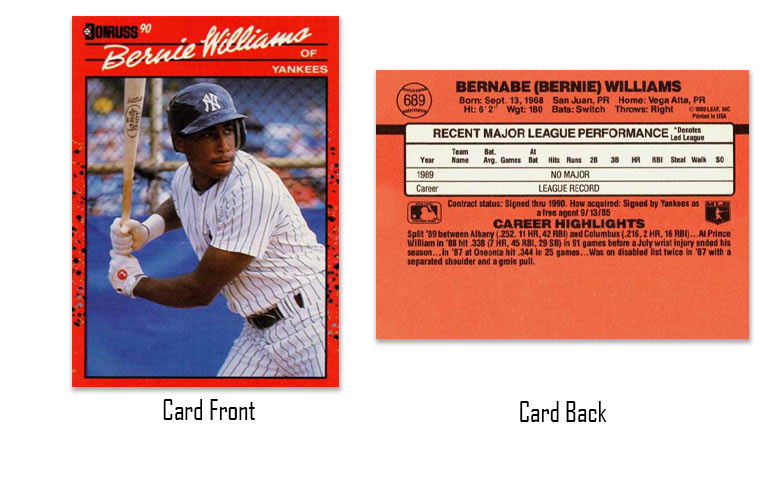 1990 Donruss Bernie Williams rookie card