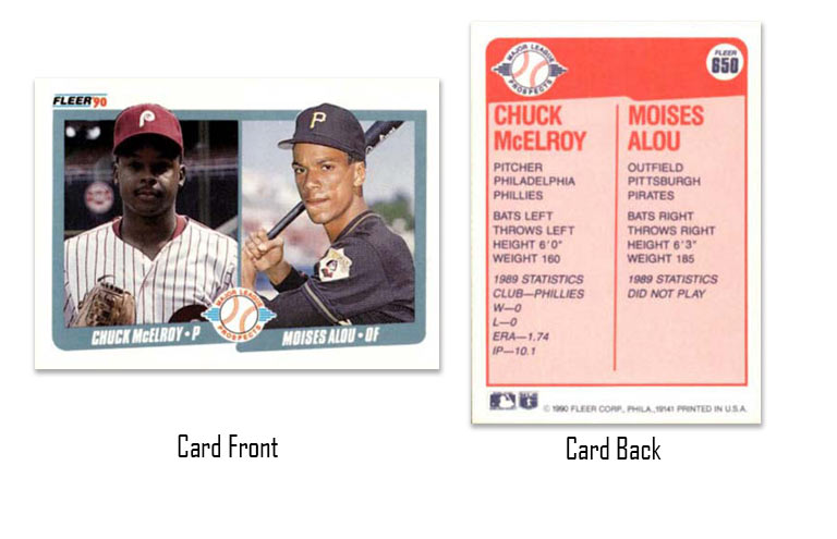 1990 Fleer baseball Chuck McElroy and Moises Alou rookie card