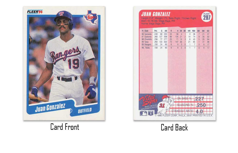 1990 Fleer baseball Juan Gonzalez rookie card
