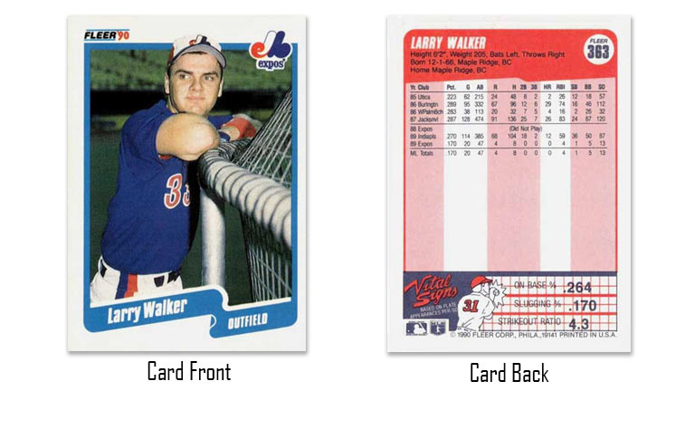 1990 Fleer baseball Larry Walker rookie card