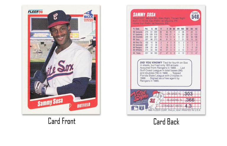 1990 Fleer baseball Sammy Sosa rookie card