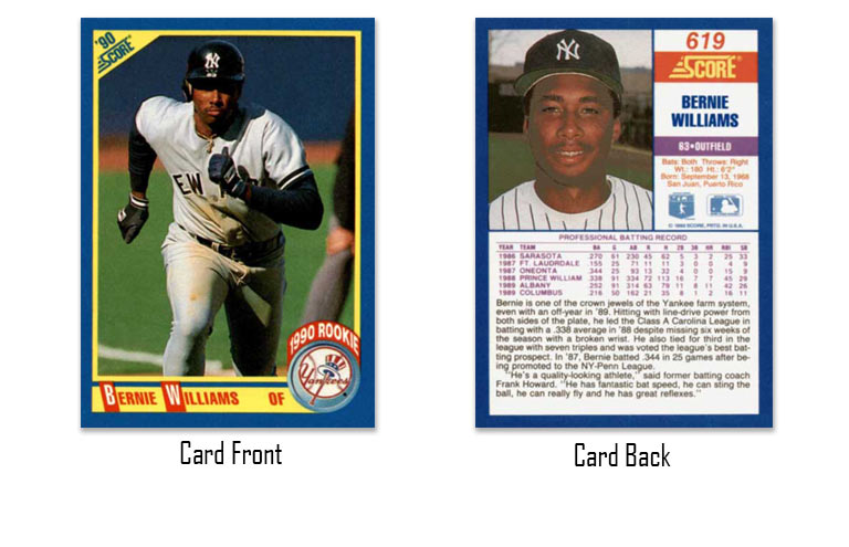 1990 Score baseball Bernie Williams rookie card