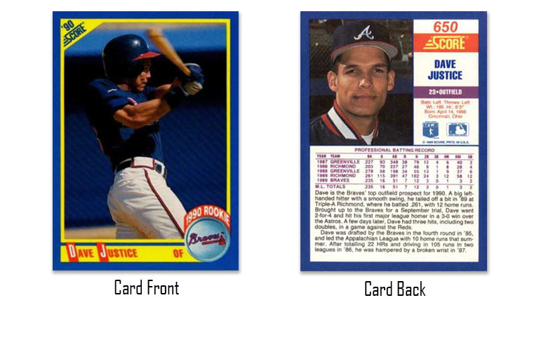1990 Score baseball David Justice rookie card