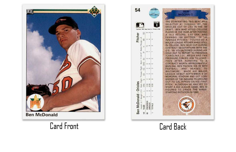 1990 Upper Deck baseball Ben McDonald rookie card