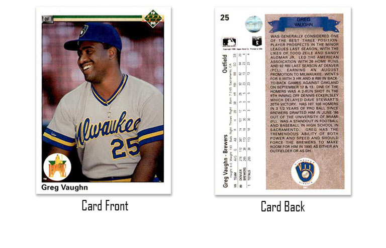 1990 Upper Deck baseball Greg Vaughn rookie card