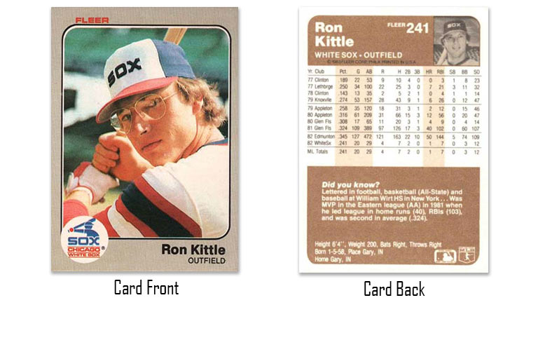 1983 Fleer baseball Ron Kittle rookie card