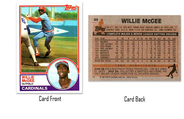 1983 Topps baseball Willie McGee rookie card