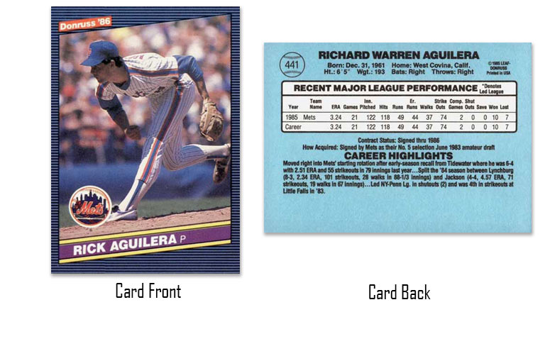 1986 Donruss Rick Aguilera rookie card