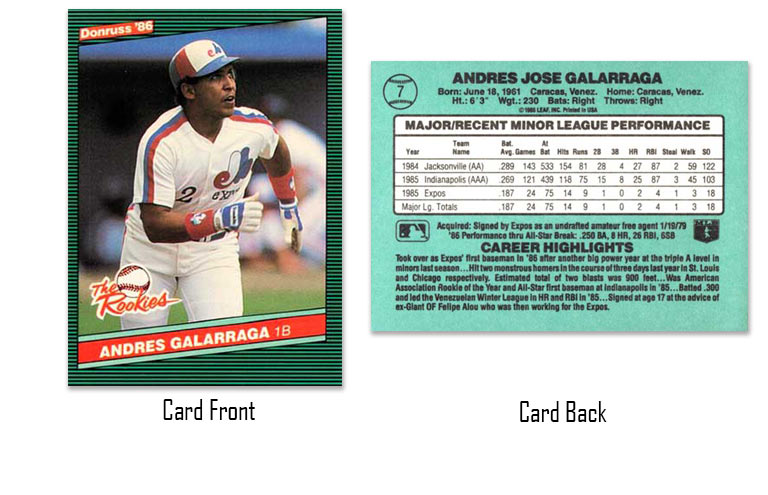 1986 Donruss The Rookies Andres Galarraga