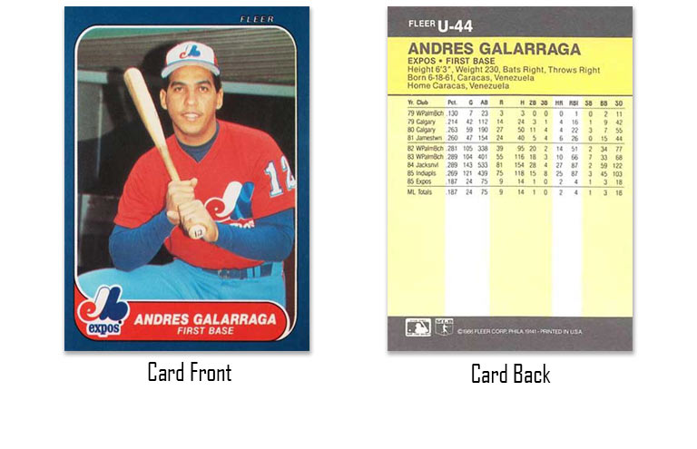 1986 Fleer Update Andres Galarraga rookie card