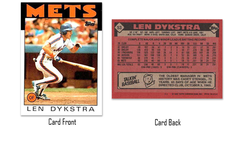 1986 Topps baseball Len Dykstra rookie card