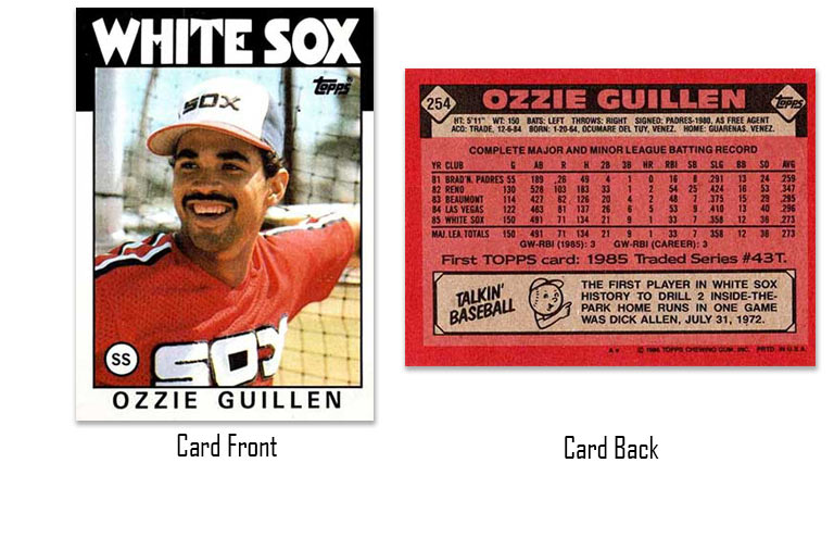 1986 Topps baseball Ozzie Guillen rookie card