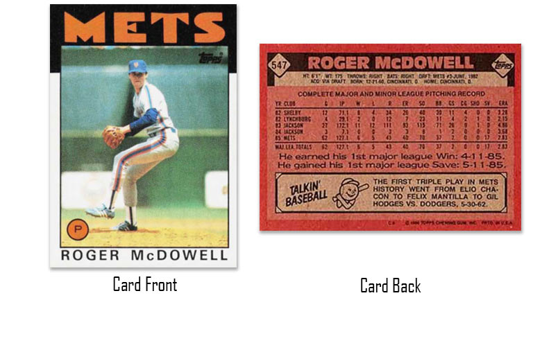 1986 Topps baseball Roger McDowell rookie card