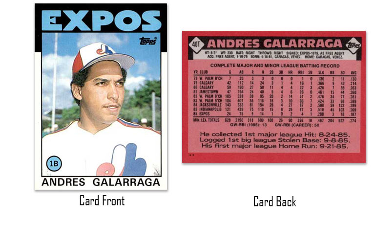 1986 Topps Traded Andres Galarraga rookie card