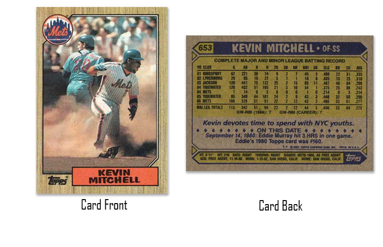1987 Topps baseball Kevin Mitchell rookie card