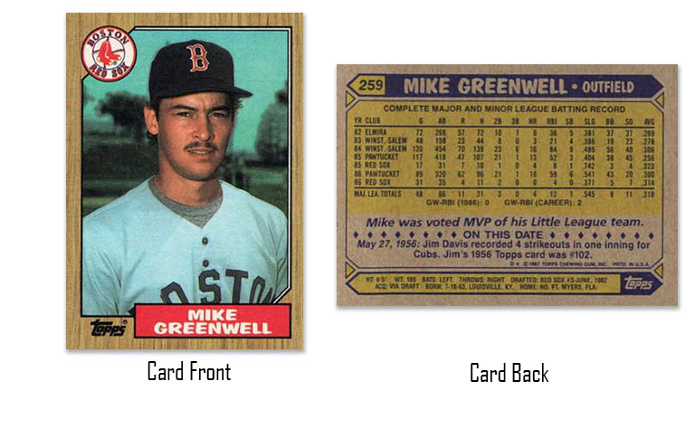 1987 Topps baseball Mike Greenwell rookie card