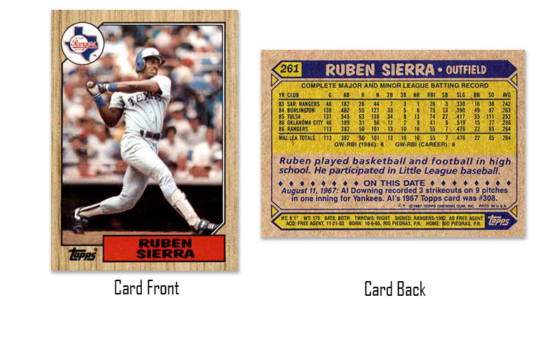 1987 Topps baseball Ruben Sierra rookie card
