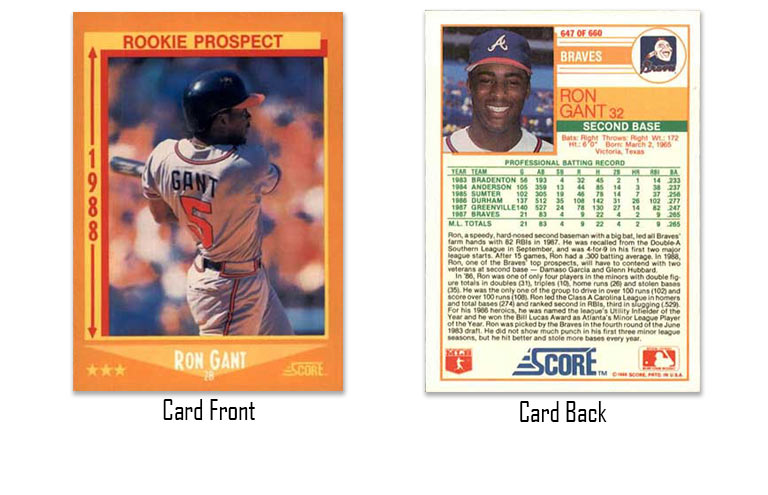 1988 Score baseball Ron Gant "Top Prospect" rookie card