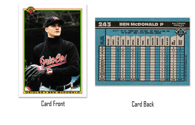 1990 Bowman baseball Ben McDonald rookie card