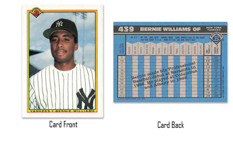 1990 Bowman baseball Bernie Williams rookie card