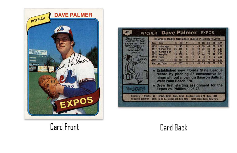 1980 Topps baseball Dave Palmer rookie card