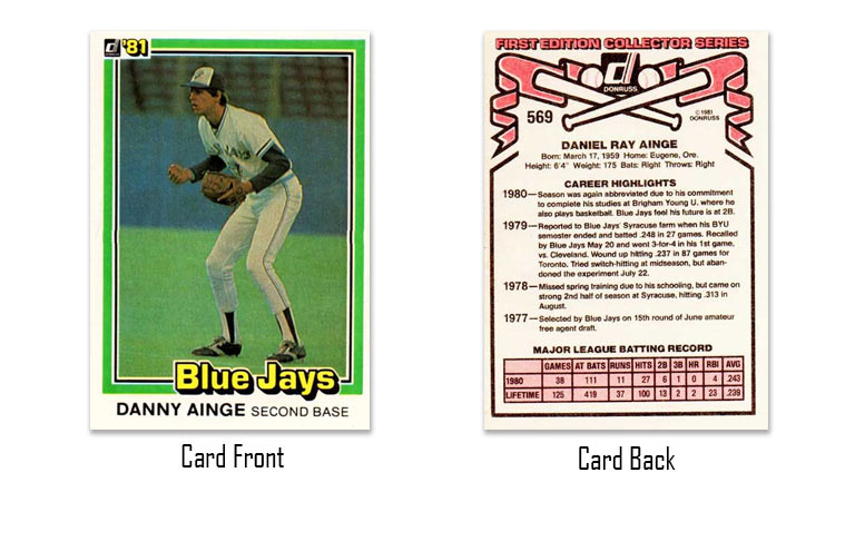 1981 Donruss baseball Danny Ainge rookie card