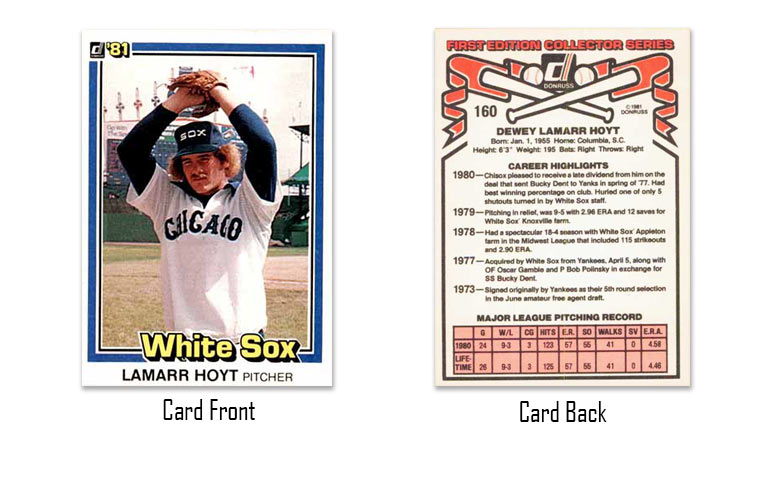 1981 Donruss LaMarr Hoyt rookie card