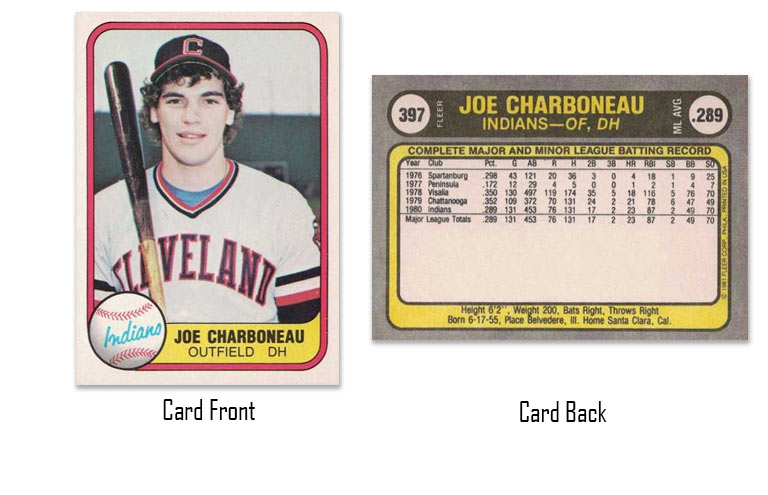 1981 Fleer baseball Joe Charboneau rookie card