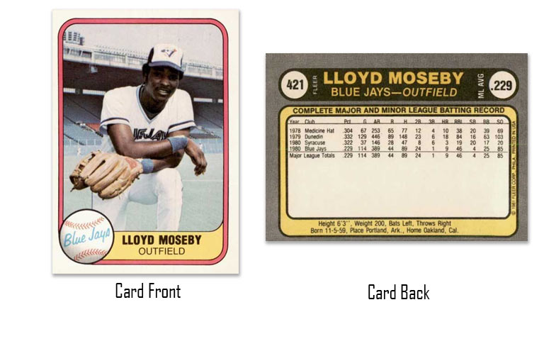 1981 Fleer baseball Lloyd Moseby rookie card