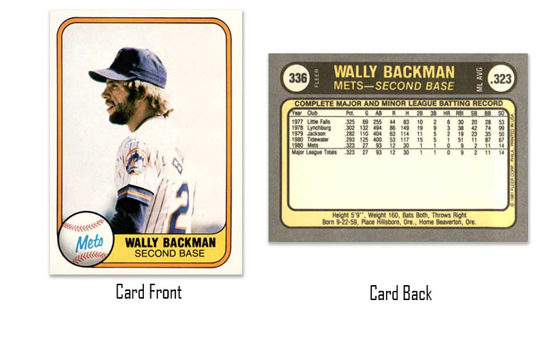 1981 Fleer baseball Wally Backman rookie card
