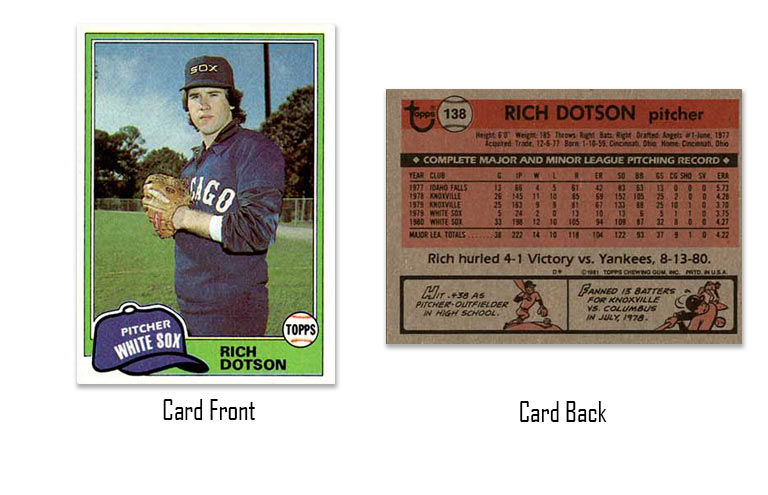 1981 Topps baseball Richard Dotson rookie card
