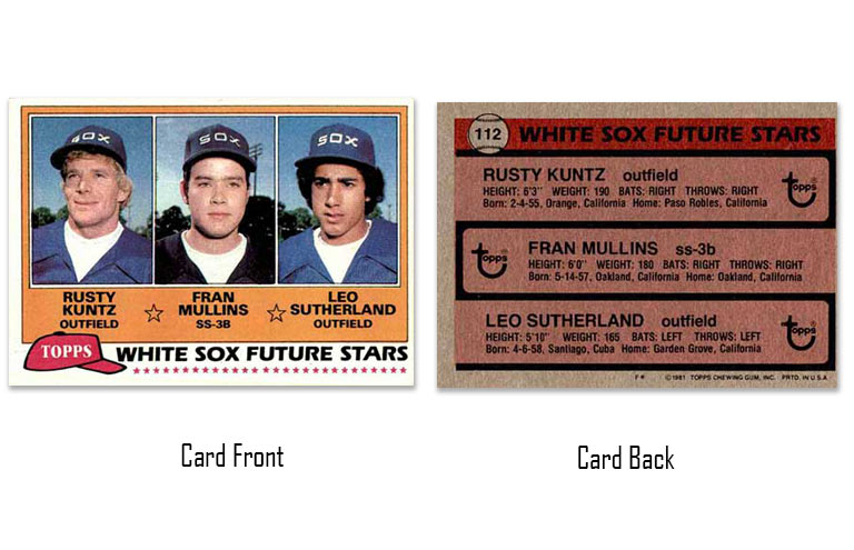 1981 Topps White Sox Future Stars Rusty Kuntz rookie card